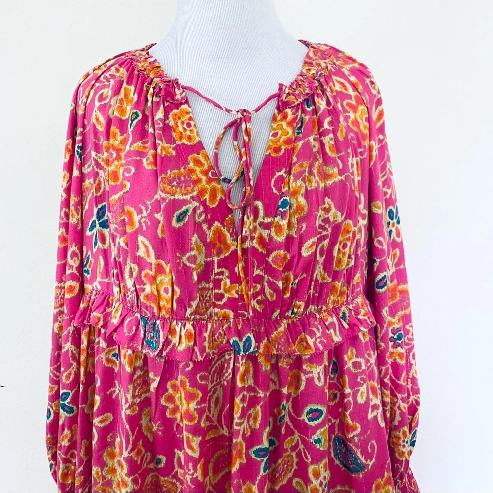 HOUSE OF HARLOW 1960 Dress Pink Floral Mini Balloon Sleeves Small Boho Chic - Picture 5 of 14